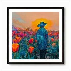 Peaceful Evening Stroll - Abstract Tulip Field Painting Art Print