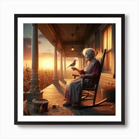 Old Woman Sitting On Porch Art Print