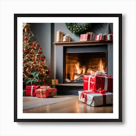 Christmas Presents In Front Of Fireplace 12 Art Print