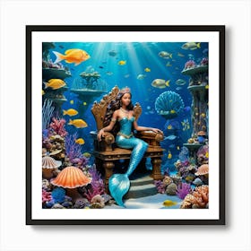 Underwater Fantasy World With Mermaids Art Print