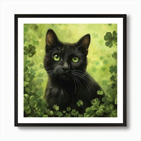 Shamrock Cat Art Print