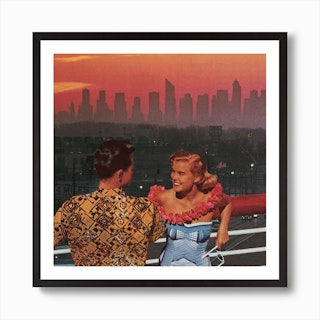 New Jersey Summer Red & Brown Square Art Print