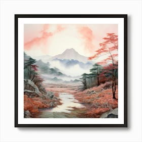 Watercolour Fuji Shibazakura In Japan Shades Of Blush Pink Pale Blue And Mint Green Art Print