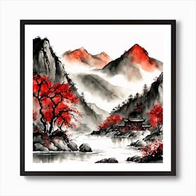 Chinese Landscape Mountains Ink Painting (16) 3 Art Print