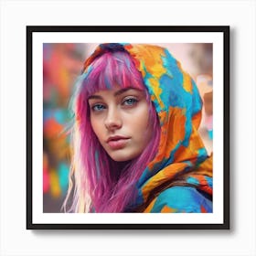 Girl With Colorful Hair 1 Art Print
