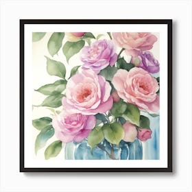 Pink Roses In A Vase Art Print