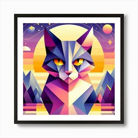 Dewdrop Low Poly Cat Art Print