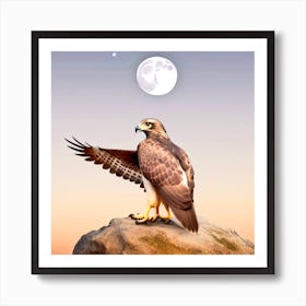 Hawk Perched On Rock Art Print