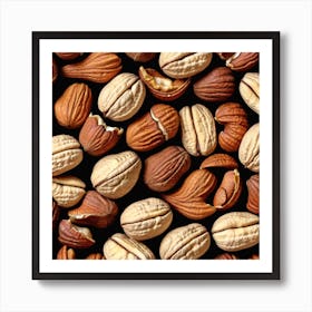 Walnuts On Black Background Art Print