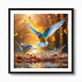 Autumn Birds In The Forest Art Print