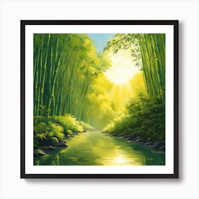 A Stream In A Bamboo Forest At Sun Rise Square Composition 178 Art Print