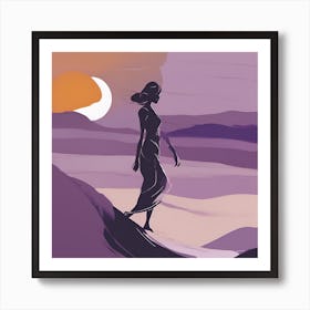 Woman Walking In The Desert Art Print