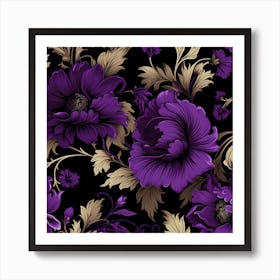 Gothic inspired purple and gold floral Art Print