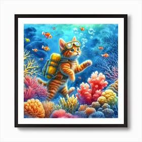 Scuba Diving Kitten Art Print