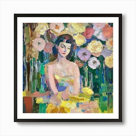 Woman With Flowers Art Print