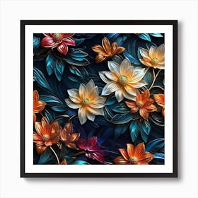 3d Floral Wallpaper Art Print