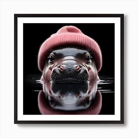 Baby Hippo in pink beanie hat 3 Affiche