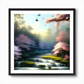 Japanese Waterfall Art Print