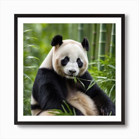 A Panda Sits Contently Eating Bamboo Amidst A Lush Green Forest, Its Black And White Fur Contrasting Beautifully With Nature 4 Art Print
