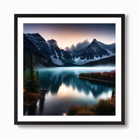 Sunrise At Lake Banff Art Print