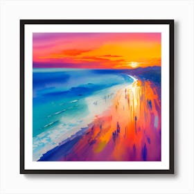 Aerial Beach View Watercolour Art Print Sunset Art Print