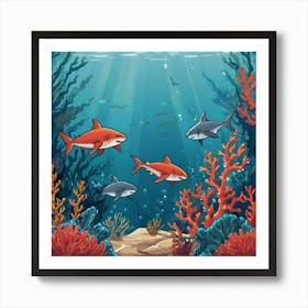 Default Aquarium With Coral Fishsome Shark Fishes View From Th 0 1 Art Print