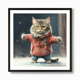 Cat In The Snow Art Print