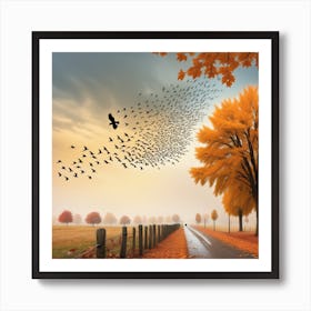 Autumn Landscape With Birds Art Print