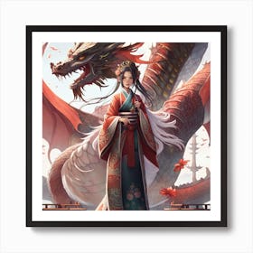 Chinese Woman With Dragon Art Print