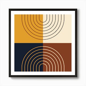 Abstract Rainbow Line and Blocks III in Mustard Brown Black Beige Midcentury Modern 1 Art Print