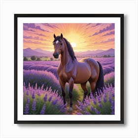 Horse In Lavender Field 10 Art Print