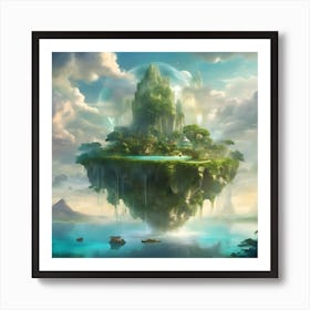 Elysian Isle: Where Nature and Technology Dance in a Digital Dream Art Print