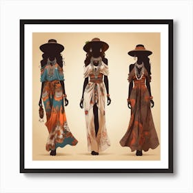 Silhouettes of women in boho style Art Print