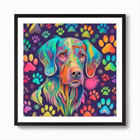 Dog Pawprints Vector Patterm Painting Dark F Art Print