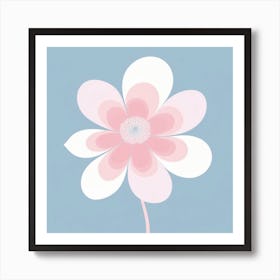 A White And Pink Flower In Minimalist Style Square Composition 173 Art Print