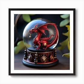 Red Dragon In A Snow Globe Art Print