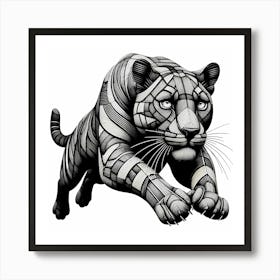 Panther Jump - Abstract Line Art Illustration 207 Art Print