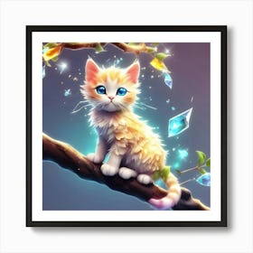 Cute Kitten Sitting On A Branch Art Print