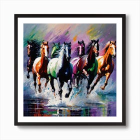 Horses Running In The Water Art Print