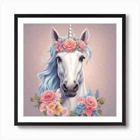 Unicorn With Floral Crown Art Print