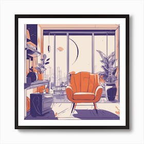 Drew Illustration Of Mango On Chair In Bright Colors, Vector Ilustracije, In The Style Of Dark Navy (3) Art Print