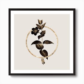 Gold Ring Greater Periwinkle Flower Glitter Botanical Illustration Art Print