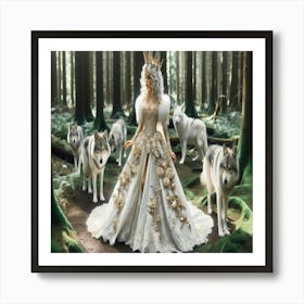 Wolf Woman In The Woods Art Print