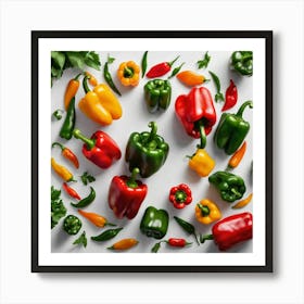 Colorful Peppers On White Background Art Print