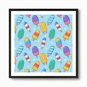 Cute Kawaii Ice Cream Seamless Pattern Art Print