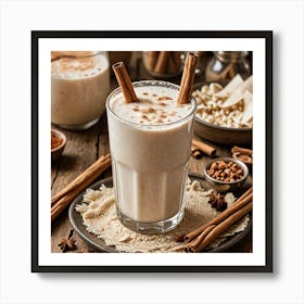 Mexican Horchata Create An Image Of A Chilled Glass Of Horchata With Cinnamon Sticks Rice And A Rust 838031152 Art Print