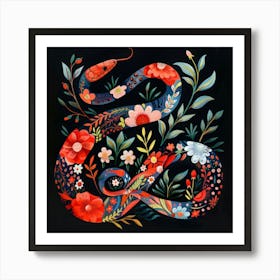 Snake And Flowers 3 Art Print