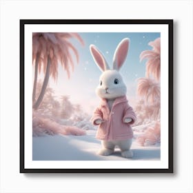 Digital Oil, Bunny Wearing A Winter Coat, Whimsical And Imaginative, Soft Snowfall, Pastel Pinks, Bl (2) Art Print