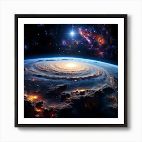 The Cosmic Panorama Viewed From The Viewing Port Of The International Space Station A Spiral Galaxy Art Print