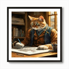 Cat Drawing Art Print